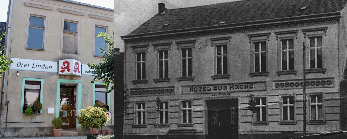 Hotel und Gasthaus am Markt in Friedland, auf deren Rückseite das Zentrum der Jüdischen Gemeinde lag - 2024 und 1924