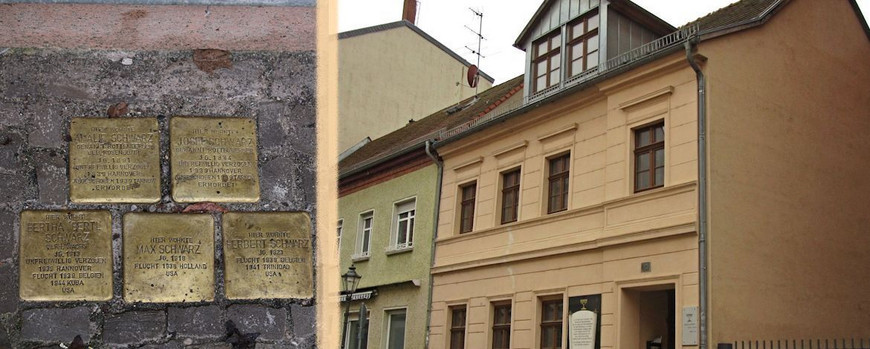 Ehemaliges Kantorenhaus der Brandenburger Synagogengemeinde und Stolpersteine für Familie Schwarz