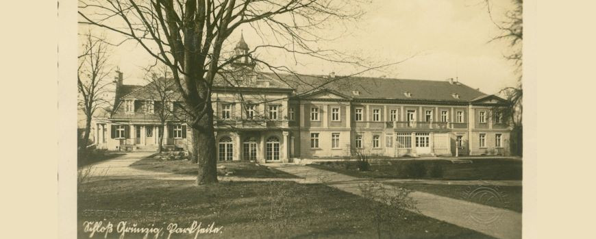 Postkarte vom Schloss Grunzig, Parkseite